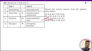 Match ListI with ListII ListI ListII A Epinephrine I Hyperglycemia B Thyroxine II Smooth muscl [upl. by Euqnom658]