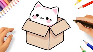 HOW TO DRAW A CUTE KAWAII CAT IN A BOX EASY STEP BY STEP 😻🐈 [upl. by Ainocal]