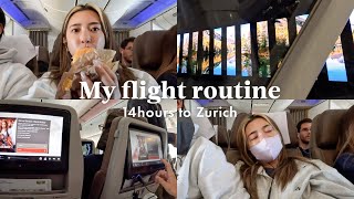 【フライトルーティン】14時間エコノミークラスでの空の旅✈️🇨🇭機内食スキンケア映画睡眠 [upl. by Pauwles831]