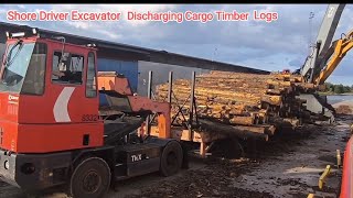 Discharging Cargo Timber Logs Port of Wismar Germany [upl. by Adiuqram]