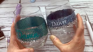 How to DIY Personalized Glitter Wine Glasses [upl. by Yuk]