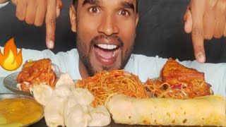 ASMR EATING THELE WALE CHOWMEINMOMOSCHUTNEY BREAD EGG ROLL [upl. by Mame]