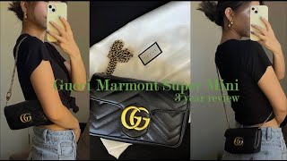 Gucci Marmont Super Mini Review pros cons what fits ways to wear etc super honest [upl. by Pul]