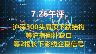 726午评，沪深300头肩顶下跌结构，等沪指回补缺口，等企稳信号 [upl. by Ninehc]