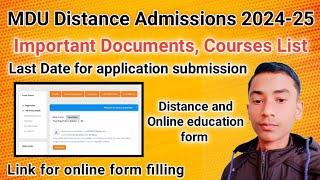 MDU Distance Admissions 202425Important Documents Courses List Last Date for application form [upl. by Volding]