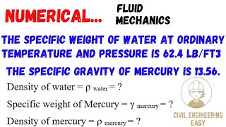 Numerical  Fluid Mechanics  Density  Specific weight  Specific Volume  Specific Gravity [upl. by Kenimod]