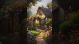 AIprompt Painting in the style of thomas kinkade of a beautiful cottage garden [upl. by Fancy618]