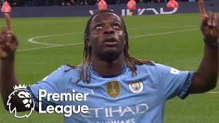 Jeremy Doku curls in Manchester Citys third against Nottingham Forest  Premier League  NBC Sports [upl. by Reld]