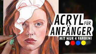 Wie malt man ein Porträt SCHRITT FÜR SCHRITT mit ACRYL  Und mit NUR 4 Farben 🤍💛💙💓  Für Anfänger [upl. by Glaudia]