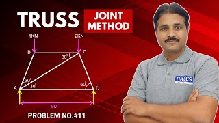 TRUSS BY JOINT METHOD SOLVED PROBLEM 11 IN ENGINEERING MECHANICS IN HINDI TIKLESACADEMYOFMATHS [upl. by Notsur]