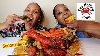 Boiling Crab Seafood Boil Mukbang Crab legs Green lips mussels Whole lobster [upl. by Luben]