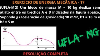 EXERCÍCIO RESOLVIDO DE ENERGIA MECÂNICA  17 Um bloco de massa M  10 kg desliza sem atrito entre [upl. by Nero]