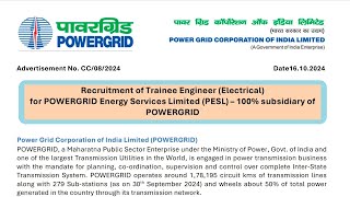 V36  PGCIL Trainee Engineer Electrical Recruitment 2024  Vacancy for 117 Post [upl. by Lyrac641]