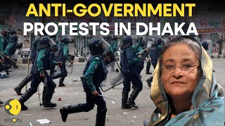 Bangladesh police clash with protesters calling for PM to resign  Bangladesh Protests  WION Live [upl. by Acimehs532]