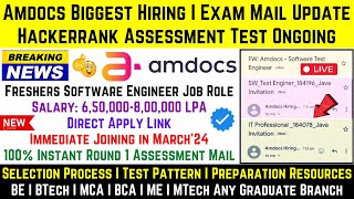 Amdocs Biggest Mass Hiring  Instant Test Mail Update  Online HackerRank Test Ongoing SE Role 8 LPA [upl. by Ylehsa]