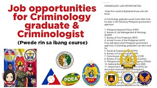 Job Opportunities for Criminology graduate amp Criminologist Pwede rin sa ibang course [upl. by Nilyak616]