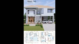 House Plan 11x8 Meter 36x26 Feet 3 Beds 3 Baths Hip Roof Reel [upl. by Rhodes]