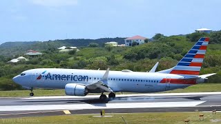 Special visit by Antiguan Captain Brian Chase landing and departing in Antigua on American B737MAX8 [upl. by Wolfort]