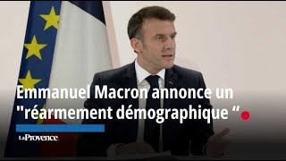 Emmanuel Macron annonce des mesures pour un quotréarmement démographique et civiquequot [upl. by Eart269]