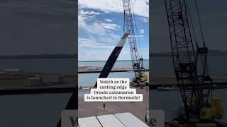 Watch as the cutting edge Oracle catamaran is launched in Bermuda catamarans americascup [upl. by Hcire]