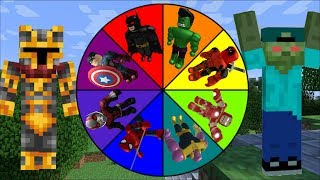 DANGEROUS WHEEL OF FORTUNE WITH EVIL SUPERHEROES DONT SPIN THE WRONG WHEEL Minecraft Mods [upl. by Ahsilla]