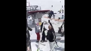 Horrifying Ski lift starts speeding backwards [upl. by Annaiel]