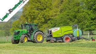 Presse Enrubanneuse Claas Rollant 455 amp John Deere 6175R  SARL Des Grands Prés [upl. by Milburr]