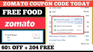 zomato coupon code today  free food  60 off  204 free [upl. by Godewyn]