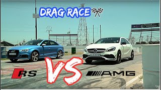 Audi RS3 vs A45 AMG vs VW GOLF R  DRAG RACE  Boss45AMG [upl. by Mackenzie]