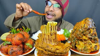 SPICY MUTTON CHAAP CURRY AND EGG GHEE ROAST CURRY ROHU FISH HEAD CURRY WITH RICE EATING SHOW [upl. by Resaec]