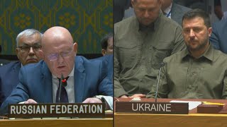 UN Russias Nebenzya objects to Zelensky speaking first at Security Council  AFP [upl. by Porty]