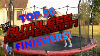 Top 50 WWE RUTHLESS AGGRESSION ERA Finishers on Trampoline [upl. by Anits]