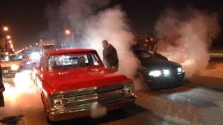 LA Street Racing  1000hp  Nitrous C10 vs 700hp Mustang [upl. by Haletky]