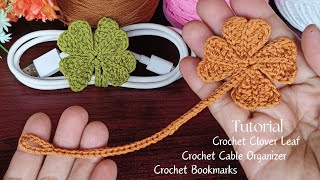 💯 Crochet Cable Organizer🍀4 Leaf Clover‼️Crochet Shamrock Bookmark‼️Crochet tutorial for beginners [upl. by Zahavi]