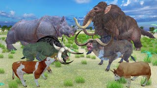 Woolly Mammoth Vs Mudhorn  Woolly Rhino Attack Cartoon Cow and Baby Mammoth Saved by Giant Elephant [upl. by Yrrek]