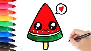 HOW TO DRAW A MELON POPCICLE KAWAII  HOE TEKEN JE EEN MELOEN IJSJE LEREN TEKENEN [upl. by Saltzman]