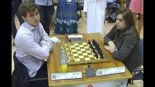 World Chess Champion Vs Best Female Chess Player Magnus Carlsen Vs Judit Polgar  Blitz Chess 2014 [upl. by Akinam895]