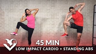 45 Min Standing Abs amp Low Impact Cardio Workout for Beginners  Home Ab amp Beginner Workout Routine [upl. by Zadoc]