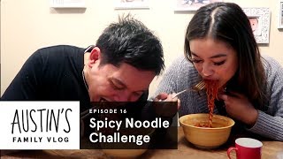 Spicy Noodle Challenge  Austin Vlog  HiHo Kids [upl. by Auahsoj]