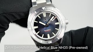 Zelos Swordfish Steel Helical Blue NH35 Preowned [upl. by Salkcin]