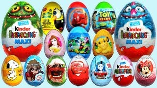 20 Surprise Eggs Kinder Surprise MAXI Mickey Mouse Cars 2 Minnie Mouse Spongebob [upl. by Airotal]