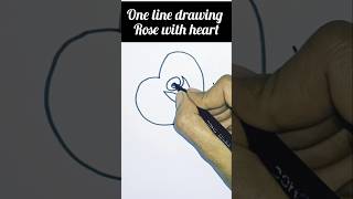 How to draw rose easy one line drawing rose with heart tutorialshorts [upl. by Nav]