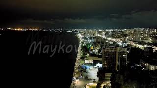 Saratov Russia Embankment of the Volga River Panorama of the night city Aerial View [upl. by Rodd]