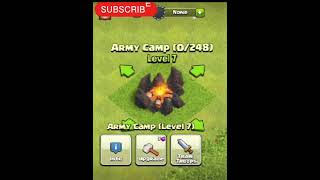 Army camp Level 1to max clash of clans shortscoc gameplay [upl. by Ayet]