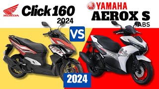 Honda Click 160 2024 vs Yamaha Aerox S ABS  Side by Side Comparison  Specs amp Price  2024 [upl. by Post]