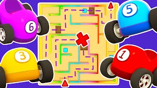 Racing cars in the MAZE Full episodes of car cartoons for kids Learn colors with vehicles for kids [upl. by Yenaffit175]