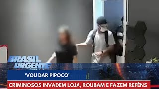 Criminosos invadem loja roubam e fazem reféns na Zona Sul de SP  Brasil Urgente [upl. by Aivizt]