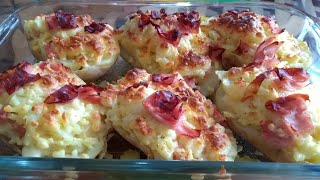 PAPAS RELLENAS DE JAMON Y QUESO AL HORNO [upl. by Ahc]