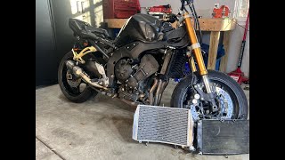 Replacing a Motorcycle Radiator  2008 Yamaha FZ1 [upl. by Kitrak]