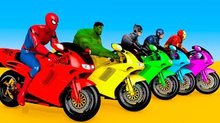 الأبطال الخارقين على دراجة نارية  Superheroes on a motorcycle ride on the Spider Mcqueen bridge [upl. by Chadburn]